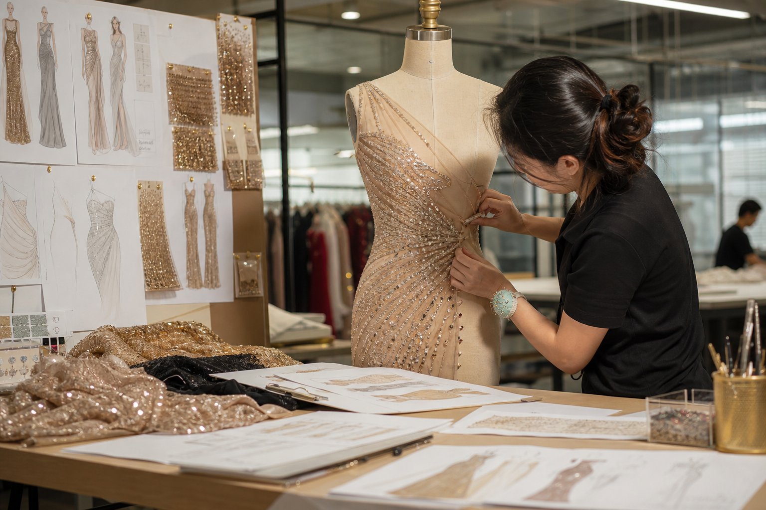 Pattern making and sequin sample development at Sparyn