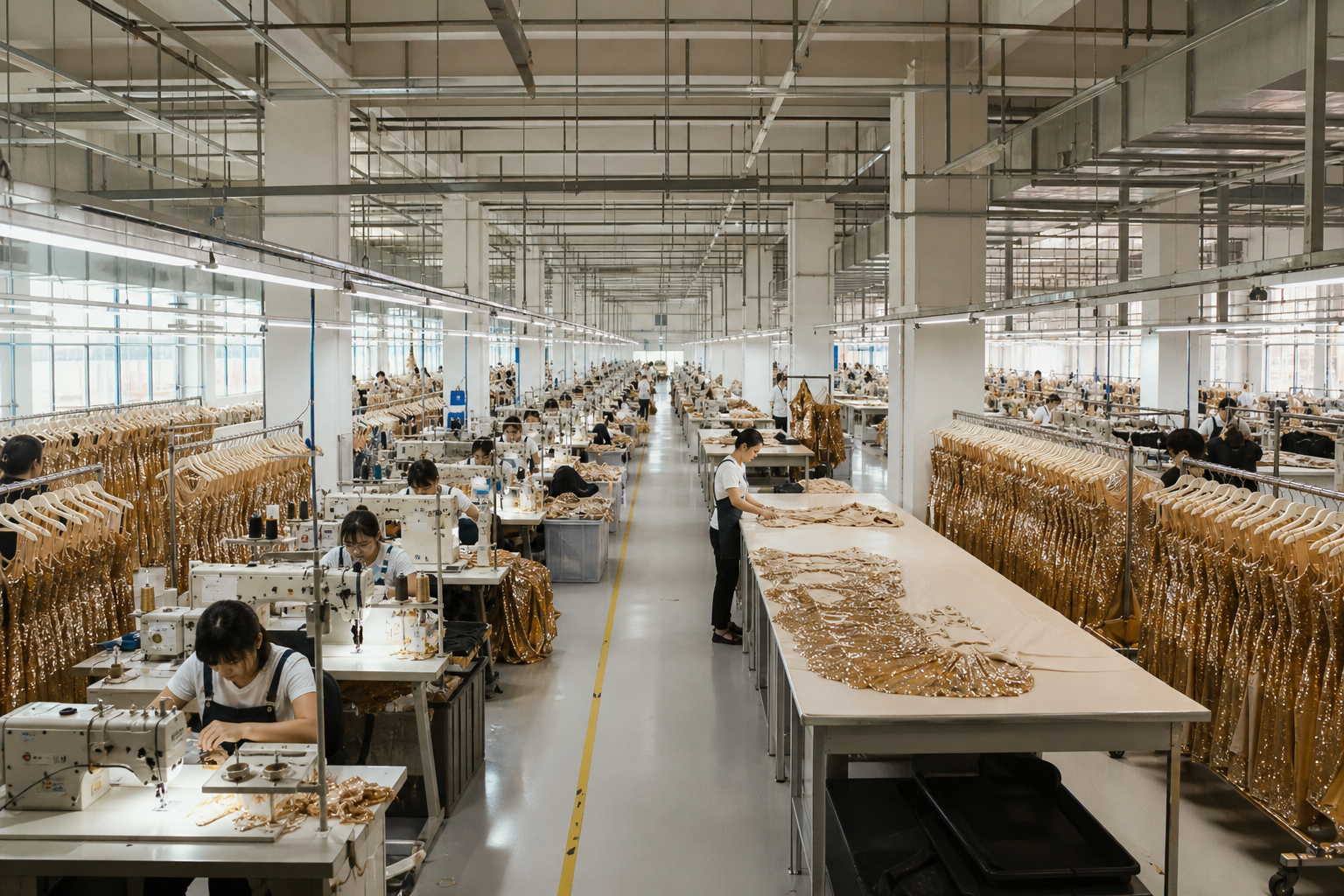 Sparyn sequin eveningwear factory production floor