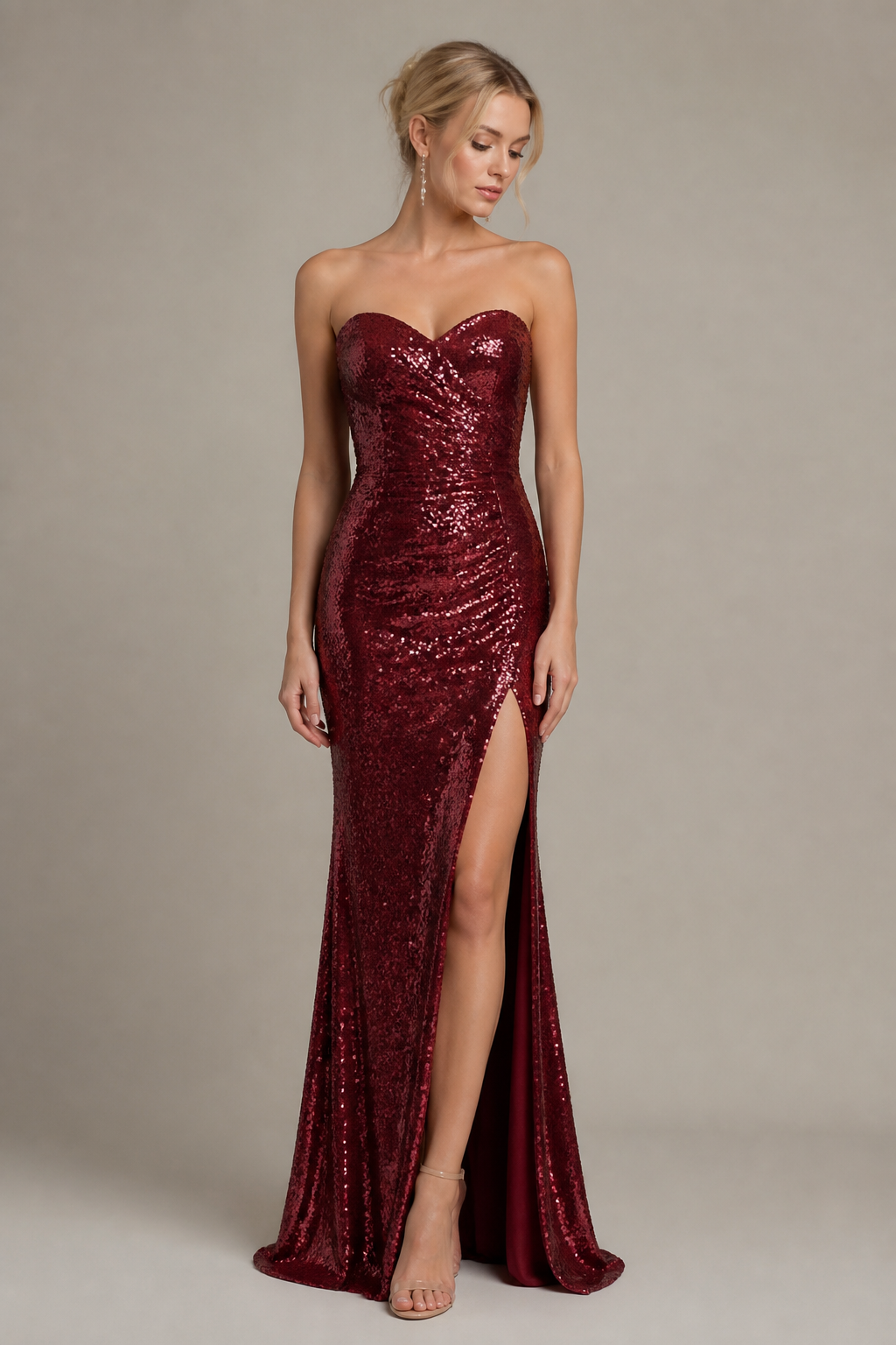 Wine Strapless Gown