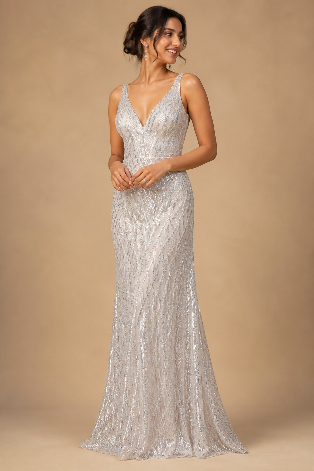 Silver Mesh Sequin Gown